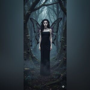 Vintage Y2K Dark Fairy Goth Slinky Black Spaghetti‎ Strap Back Maxi Dress Sz M